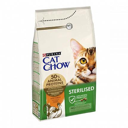 Cat Chow Sterilised Сухий корм для стерилізованих котів з індичкою купити KITIPES.COM.UA