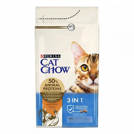 Cat Chow Feline 3in1 Сухий корм для дорослих котів з індичкою купити KITIPES.COM.UA