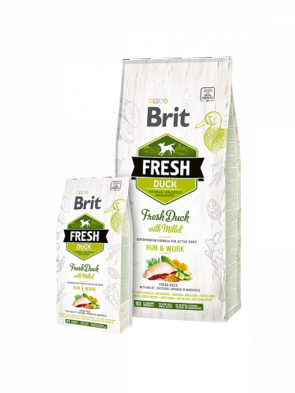 Brit Fresh Сухий корм для активних дорослих собак з качкою та пшоном | Active Run & Work  купити KITIPES.COM.UA
