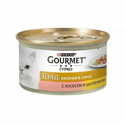 Gourmet Gold Шматочки в соусі з лососем і курчам купити KITIPES.COM.UA