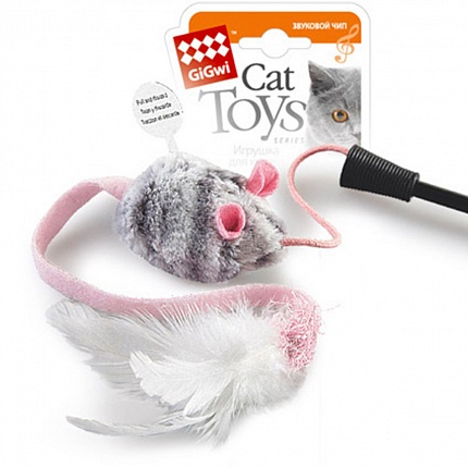GiGwi Teaser Іграшка для котів дражнилка на стеку з мишкою зі звуковим ефектом купити KITIPES.COM.UA