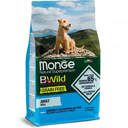 MONGE BWild Mini Adult Сухий корм дляс собак малих порід з анчоусом купити KITIPES.COM.UA