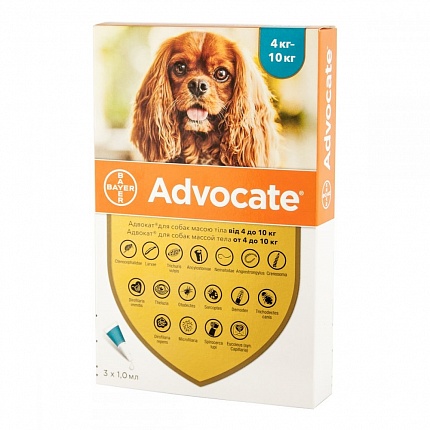 Advocate 4-10 Краплі від бліх та кліщів для собак вагою 4-10 кг купити KITIPES.COM.UA