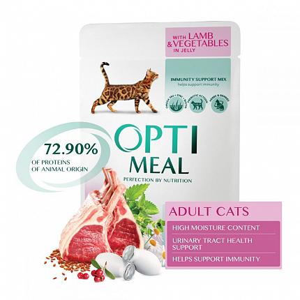 Optimeal Консерви для котів з ягням та овочами в желе купити KITIPES.COM.UA