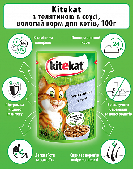 Kitekat Консерви для котів з телятиною в соусі купити KITIPES.COM.UA