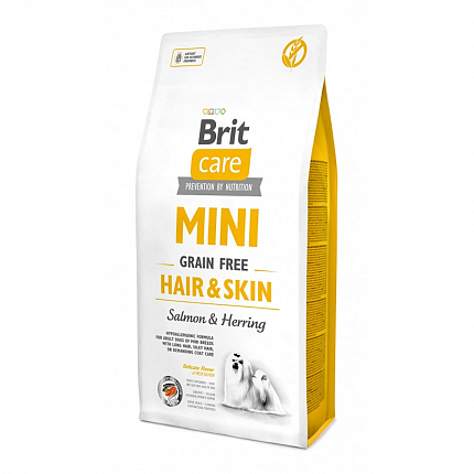Brit Care Беззерновий сухий корм з лососем і оселедцем для малих порід собак | Care Mini Hair & Skin на kitipes.com.ua