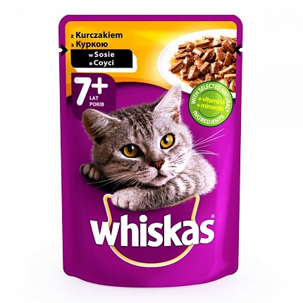 Whiskas Консерва для котів старше 7 років з куркою в соусі купити KITIPES.COM.UA