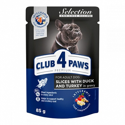 Club 4 Paws Premium (пауч) Консерви для дорослих собак малих порід з качкою та індичкою в соусі на kitipes.com.ua