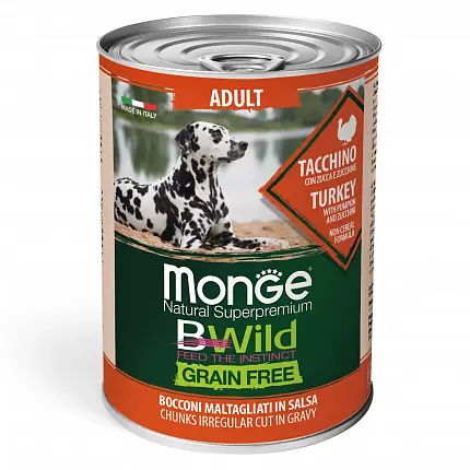 MONGE Adult Turkey Вологий корм для собак індичка, гарбуз і цукіні купити KITIPES.COM.UA