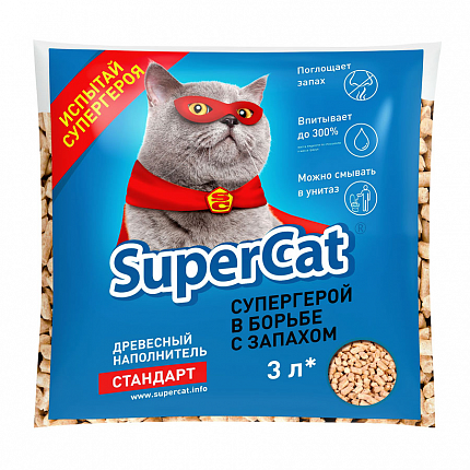 Supercat 1кг Стандарт Деревний наповнювач для котячого туалету купити KITIPES.COM.UA