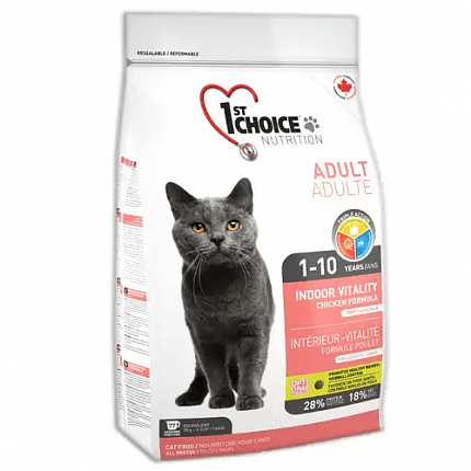 1st Choice Indoor Vitality Сухий корм для домашніх котів з куркою купити KITIPES.COM.UA