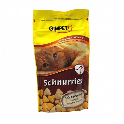 Вітаміни Gimpet Schnurries для котів з таурином і куркою на kitipes.com.ua