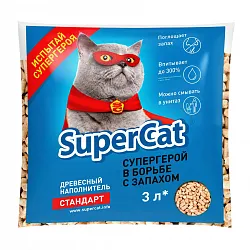 Supercat 1кг Стандарт Древесный наполнитель для кошачьего туалета
