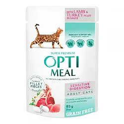 Optimeal Консервы для кошек с чувствительным пищеварением ягненок с индейкой