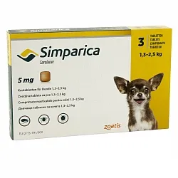 Simparica Таблетки от блох и клещей для собак весом от 1,3 до 2,5 кг