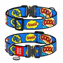 Нашийник для собак нейлоновий WAUDOG Nylon з QR паспортом, малюнок "ВАУ", металева пряжка-фастекс