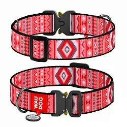 Ошейник для собак нейлоновый WAUDOG Nylon с QR паспортом, рисунок "Этно красный", металлическая пряжка-фастекс