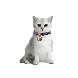Нашийник для котів нейлоновий WAUDOG Nylon з QR паспортом, малюнок "Фіолетовий камо", пластиковий фастекс