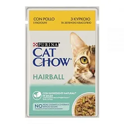 Cat Chow (Кет Чау) Hairball Консерви для виведення шерсті у кішок з куркою і зеленою квасолею в желе