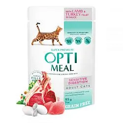 Optimeal Консервы для кошек с чувствительным пищеварением ягненок с индейкой