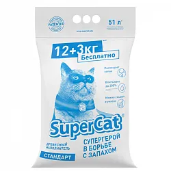 Supercat (Суперкот) 12+3 кг Стандарт Деревний наповнювач для котячого туалету, 