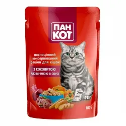 Пан-Кот (пауч) Консерви для кішок з соковитою яловичиною в соусі