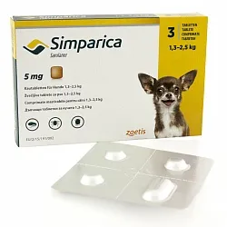 Simparica (Сімпаріка 5 мг) Таблетки від бліх і кліщів для собак вагою від 1,3 до 2,5 кг